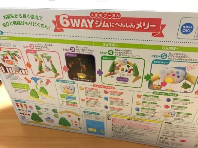 「6WAYジムにへんしんメリー」 箱の裏の使い方説明