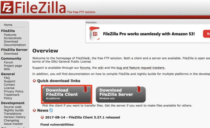 filezillaのダウンロード方法